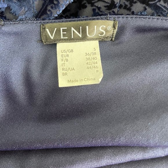 Venus Blue Burnout Velvet Embellished Long Sleeve Dress - Picture 2 of 7